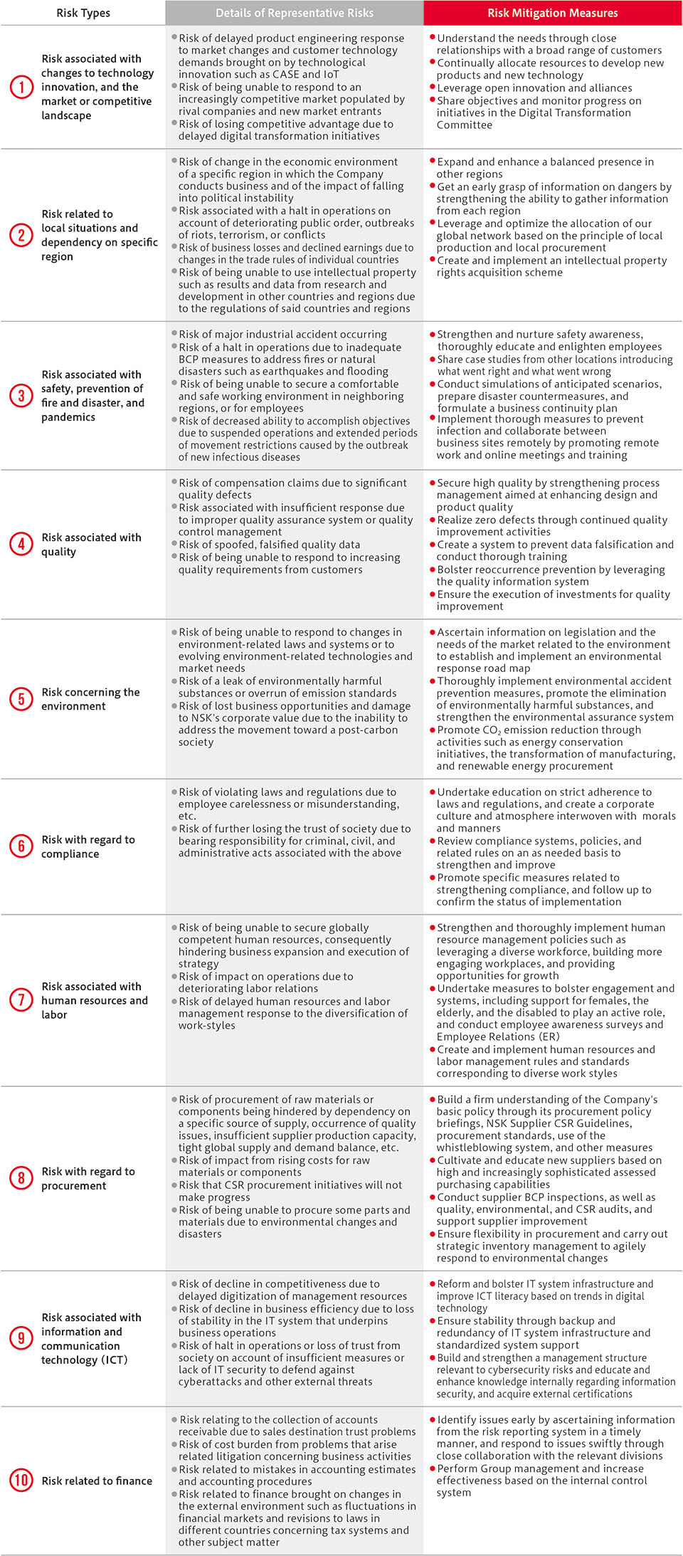 Representative Risks and Mitigation Measures